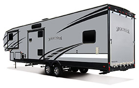 2019 KZ RV Sportster 343TH11 Fifth Wheel Toy Hauler Exterior Rear 3-4 Off Door Side