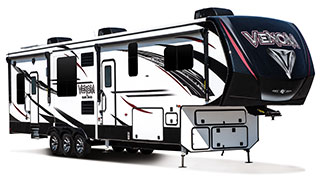 2019 KZ RV Venom V3911TK Fifth Wheel Toy Hauler Exterior Front 3-4 Door Side
