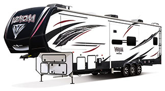 2019 KZ RV Venom V3911TK Fifth Wheel Toy Hauler Exterior Front 3-4 Off Door Side
