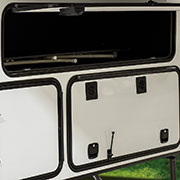 2019 KZ RV Venom V3911TK Fifth Wheel Toy Hauler Exterior Front Storage
