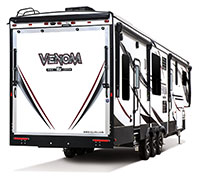 2019 KZ RV Venom V3911TK Fifth Wheel Toy Hauler Exterior Rear 3-4 Door Side