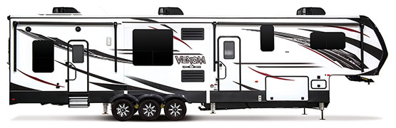 2019 KZ RV Venom V3911TK Fifth Wheel Toy Hauler Exterior Side Profile Door Side