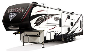 2019 KZ RV Venom V4012TK Fifth Wheel Toy Hauler Exterior Front 3-4 Off Door Side