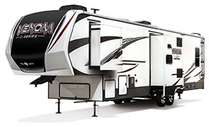 2019 KZ RV Venom V-Series V3413TK Fifth Wheel Toy Hauler Exterior Front 3-4 Off Door Side with Slide Out