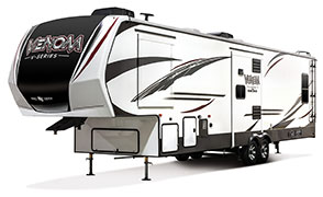 2019 KZ RV Venom V-Series V3413TK Fifth Wheel Toy Hauler Exterior Front 3-4 Off Door Side