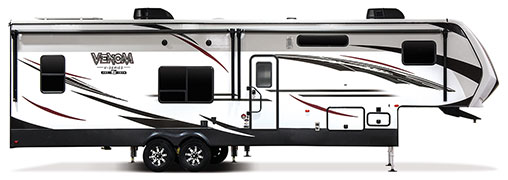 2019 KZ RV Venom V-Series V3517DK Fifth Wheel Toy Hauler Exterior Side Profile Door Side