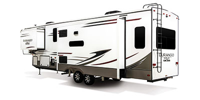 2020 KZ RV Durango Gold G384RLT Fifth Wheel Exterior Rear 3-4 Off Door Side with Slide Out