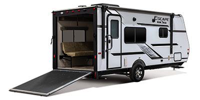 2019 KZ RV Escape E180TH Travel Trailer Toy Hauler Exterior Rear 3-4 Door Side with Ramp Down