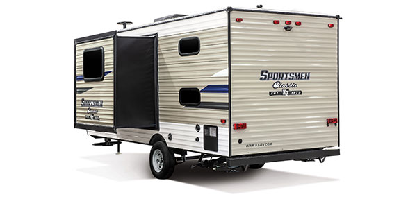 2019 KZ RV Sportsmen Classic 181BH Travel Trailer Exterior Rear 3-4 Off Door Side with Slide Out