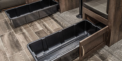 2019 KZ RV Sportsmen 251RL Fifth Wheel Dinette Storage Open