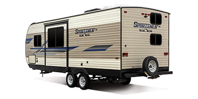 2019 KZ RV Sportsmen LE 231BHKLE Travel Trailer Exterior Rear 3-4 Off Door Side