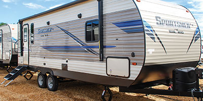 2019 KZ RV Sportsmen LE 241RKLE Travel Trailer Exterior Front 3-4 Door Side