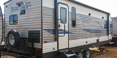 2019 KZ RV Sportsmen LE 241RKLE Travel Trailer Exterior Rear 3-4 Door Side