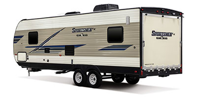 2019 KZ RV Sportsmen LE 250THLE Travel Trailer Toy Hauler Exterior Rear 3-4 Off Door Side