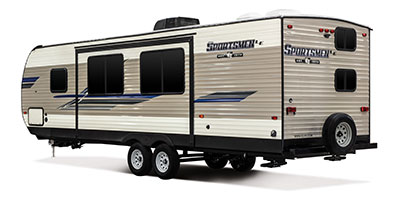 2019 KZ RV Sportsmen LE 281BHKLE Travel Trailer Exterior Rear 3-4 Off Door