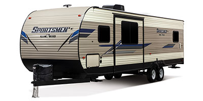 2019 KZ RV Sportsmen LE 291THLE Travel Trailer Toy Hauler Exterior Front 3-4 Off Door Side