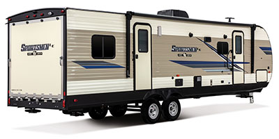 2019 KZ RV Sportsmen LE 291THLE Travel Trailer Toy Hauler Exterior Rear 3-4 Door Side
