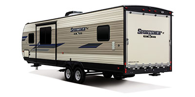2019 KZ RV Sportsmen LE 291THLE Travel Trailer Toy Hauler Exterior Rear 3-4 Off Door Side