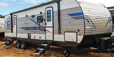 2019 KZ RV Sportsmen LE 291THLE Travel Trailer Toy Hauler Show Exterior Front 3-4 Door Side