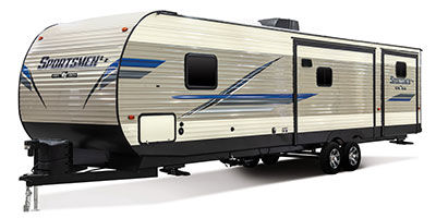 2019 KZ RV Sportsmen LE 343BHKLE Travel Trailer Exterior Front 3-4 Off Door Side