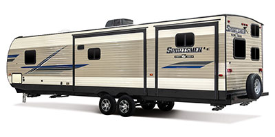 2019 KZ RV Sportsmen LE 343BHKLE Travel Trailer Exterior Rear 3-4 Off Door Side