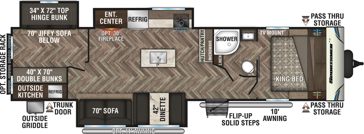 2019 KZ RV Sportsmen LE 343BHKLE Travel Trailer Floorplan