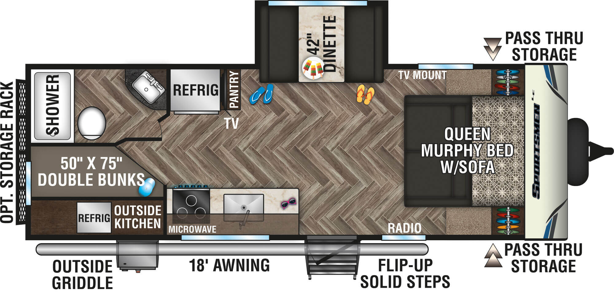 2020 KZ RV Sportsmen LE 231BHKLE Travel Trailer Floorplan Murphy Bed Option