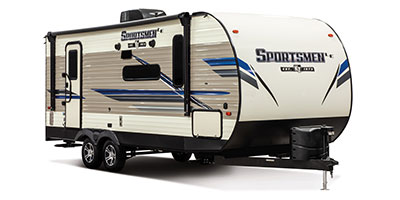 2020 KZ RV Sportsmen LE 200THLE Travel Trailer Toy Hauler Exterior Front 3-4 Door Side