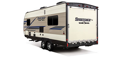 2020 KZ RV Sportsmen LE 200THLE Travel Trailer Toy Hauler Exterior Rear 3-4 Off Door Side