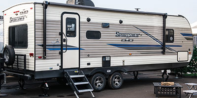 2020 KZ RV Sportsmen LE 251RLLE Travel Trailer Exterior Rear 3-4 Door Side