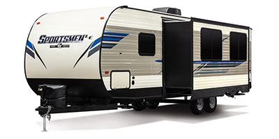 2020 KZ RV Sportsmen LE 281BHKLE Travel Trailer Exterior Front 3-4 Off Door Side with Slide Out