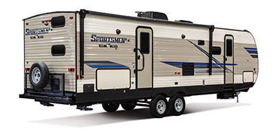 2020 KZ RV Sportsmen LE 281BHKLE Travel Trailer Exterior Rear 3-4 Door Side