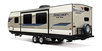2020 KZ RV Sportsmen LE 281BHKLE Travel Trailer Exterior Rear 3-4 Off Door Side