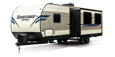 2020 KZ RV Sportsmen LE 301BHKLE Travel Trailer Exterior Front 3-4 Off Door Side with Slide Out