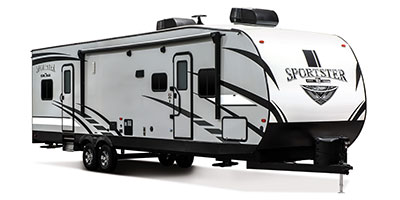 2019 KZ RV Sportster 321THR13 Travel Trailer Toy Hauler Exterior Front 3-4 Door Side