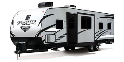 2019 KZ RV Sportster 321THR13 Travel Trailer Toy Hauler Exterior Front 3-4 Off Door Side with Slide Out