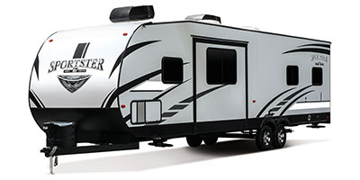 2019 KZ RV Sportster 321THR13 Travel Trailer Toy Hauler Exterior Front 3-4 Off Door Side