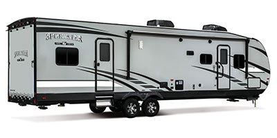 2019 KZ RV Sportster 321THR13 Travel Trailer Toy Hauler Exterior Rear 3-4 Door Side