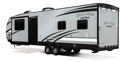 2019 KZ RV Sportster 321THR13 Travel Trailer Toy Hauler Exterior Rear 3-4 Off Door Side with Slide Out
