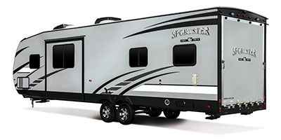 2019 KZ RV Sportster 321THR13 Travel Trailer Toy Hauler Exterior Rear 3-4 Off Door Side