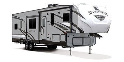 2019 KZ RV Sportster 343TH11 Fifth Wheel Toy Hauler Exterior Front 3-4 Door Side