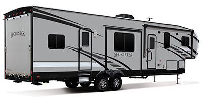 2019 KZ RV Sportster 343TH11 Fifth Wheel Toy Hauler Exterior Rear 3-4 Door Side