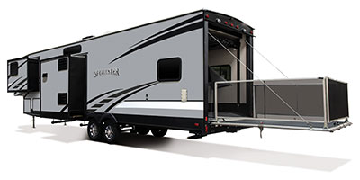 2019 KZ RV Sportster 343TH11 Fifth Wheel Toy Hauler Exterior Rear 3-4 Off Door Side