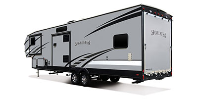 2019 KZ RV Sportster 343TH11 Fifth Wheel Toy Hauler Exterior Rear 3-4 Off Door Side