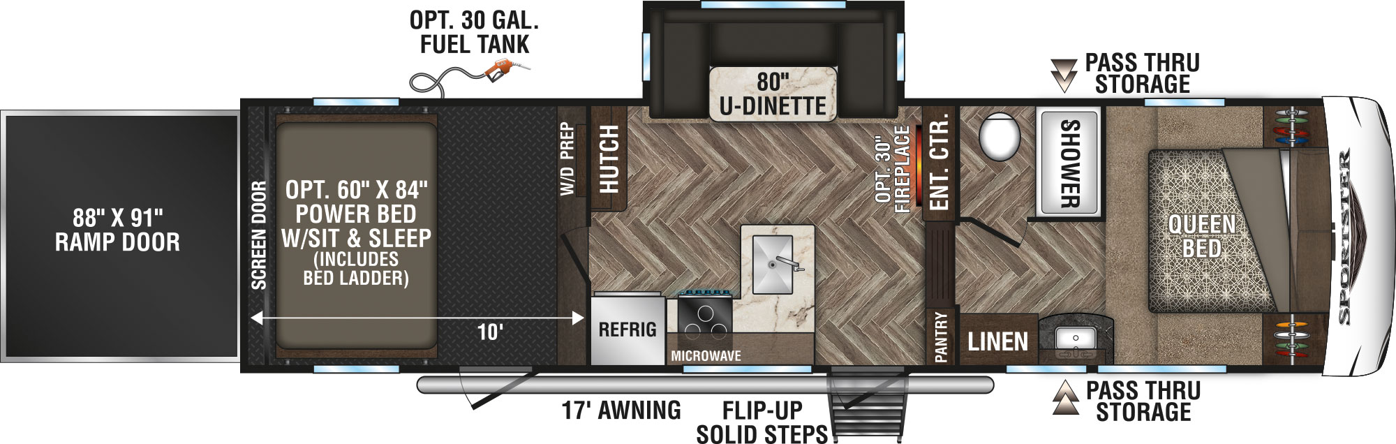2020 KZ RV Sportster 311TH10 Fifth Wheel Toy Hauler Floorplan