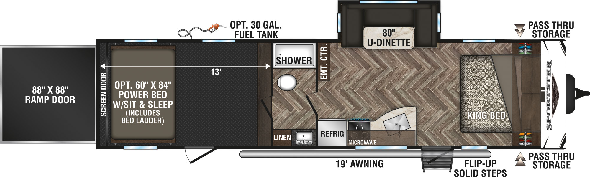 2020 KZ RV Sportster 321THR13 Travel Trailer Toy Hauler Floorplan