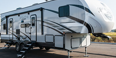 2020 KZ RV Sportster 311TH10 Fifth Wheel Toy Hauler Exterior Front 3-4 Door Side