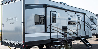 2020 KZ RV Sportster 311TH10 Fifth Wheel Toy Hauler Exterior Rear 3-4 Door Side