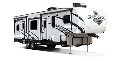 2020 KZ RV Sportster 343TH11 Fifth Wheel Toy Hauler Exterior Front 3-4 Door Side