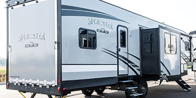 2020 KZ RV Sportster 353TH13 Fifth Wheel Toy Hauler Exterior Rear 3-4 Door Side